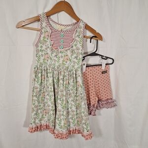 Matilda Jane Girls size 6 - Floral and Striped Dress with Polka Dot Shorties